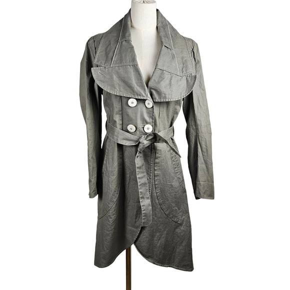 One Step Linen Belted Peacoat Jacket Women's 42 L Taupe Grey - Picture 1 of 9